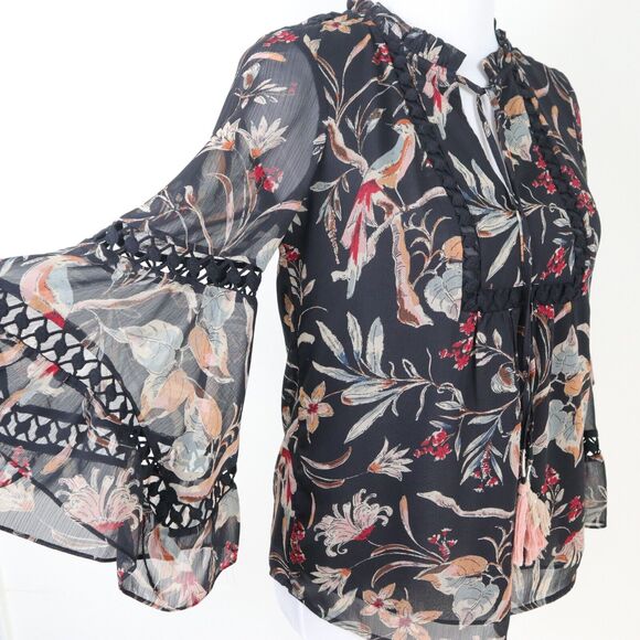 Anthropologie Maeve Size XS Odette Peasant Blouse Floral Print Black - Picture 7 of 11